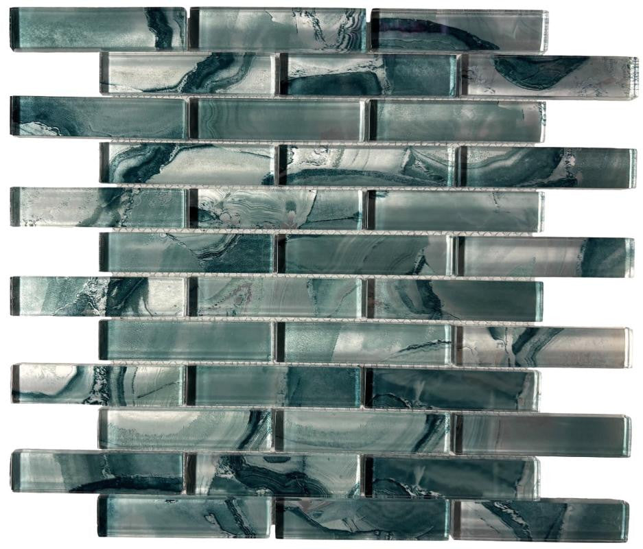 Sheet of Teal Linear Glass Mosaic Tile 