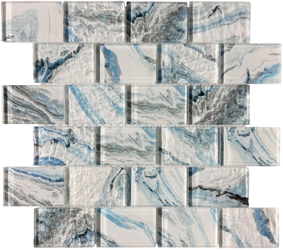 Mosaico de vidrio Glacier Crystal de 2x3 en lámina de 12x12