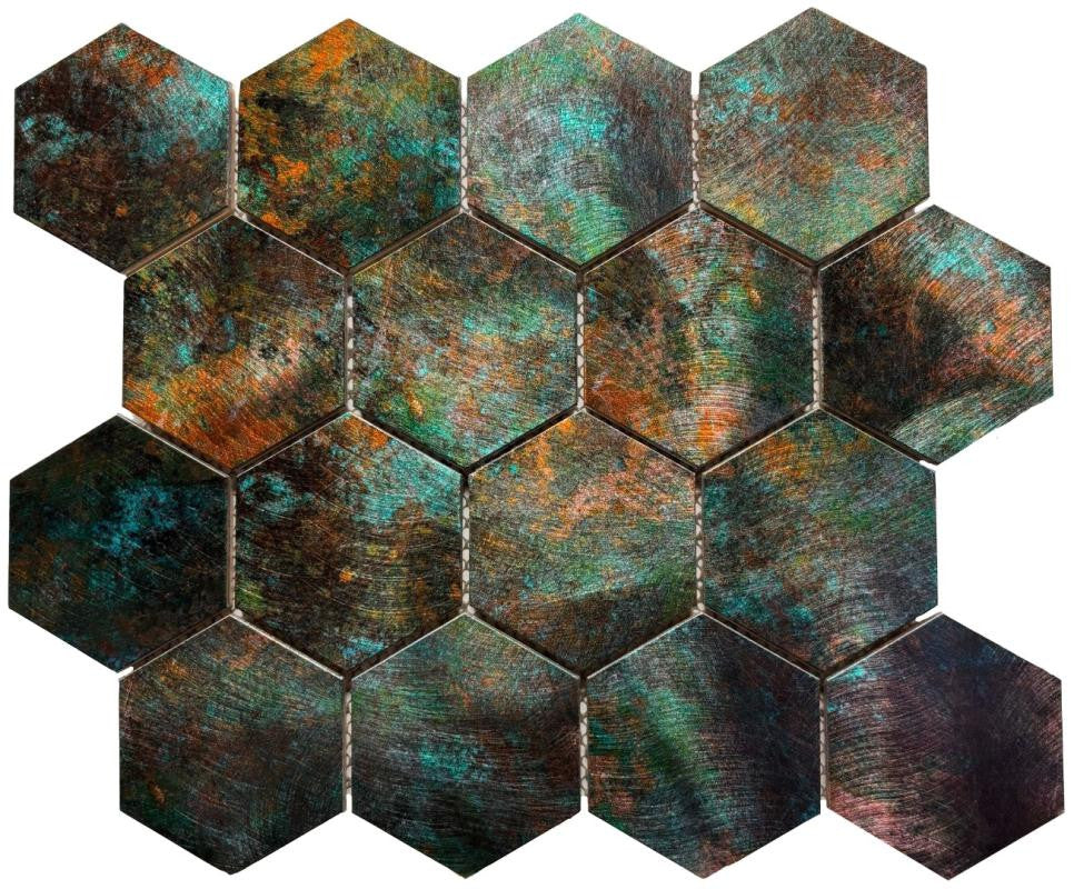 Patina 3" Hexagon Metal Mosaic Tile 12x12