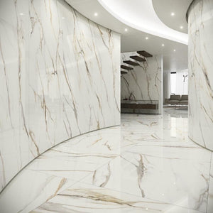 Coverlam Calacata Gold 48x102 Polished Marble Look Porcelain Panel Porcelain Tile