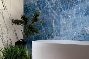 Marmoteca Blue Denim 48x110 Polished Marble Look Porcelain Panel Porcelain Tile