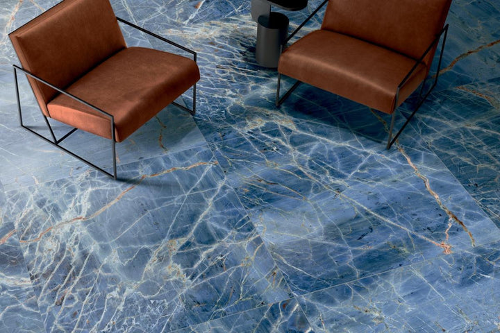 Panel de Porcelana Marmoteca Blue Denim 48x110 Aspecto Mármol Pulido