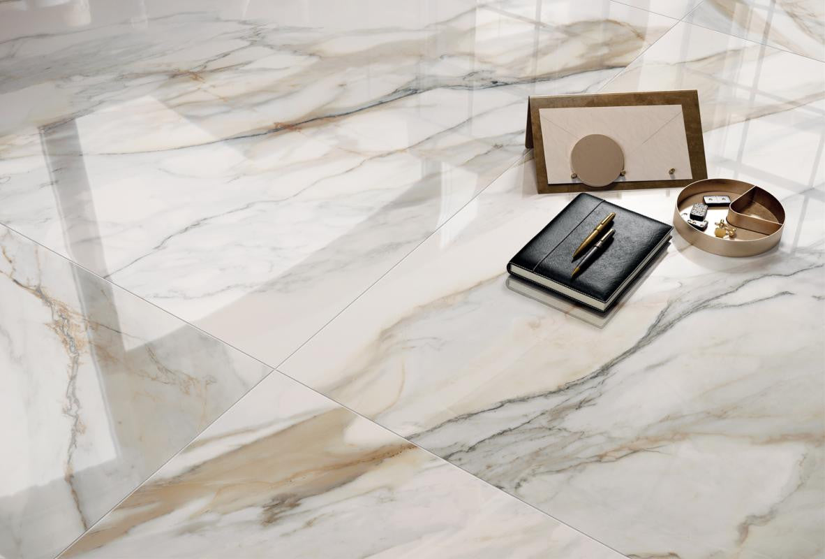 Perpetual Venato Gold Polished 48x109 Marble Look Porcelain Panel Porcelain Tile