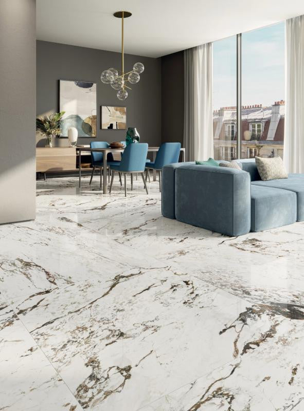 Panel de Porcelana con Apariencia de Mármol Perpetuo Breccia Warm Pulido 48x109