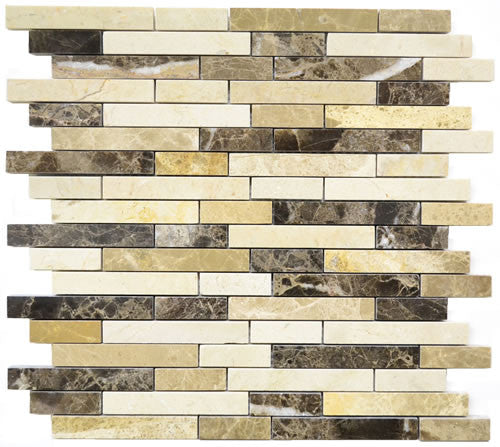Mosaico de Tiras de Mármol Emperador y Crema Marfil en Hoja de 12x12