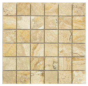 Mosaico de travertino pulido Valencia 2x2 en lámina de 12x12