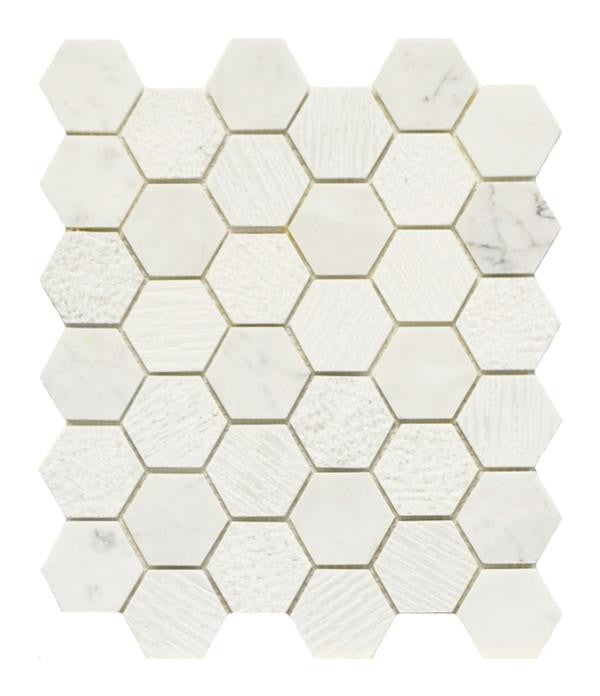 Mosaico de Mármol Hexagonal Carrara Blanco 2x2 10x12