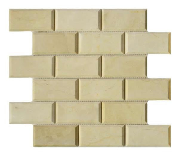 Crema Marfil 2x4 Beveled Brick Marble Mosaic Tile 12x12 Sheet