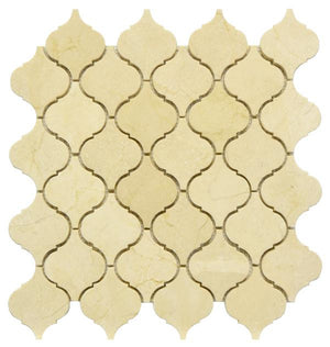 Mosaico de mármol Crema Marfil en forma de farolillo, lámina de 30x30 cm