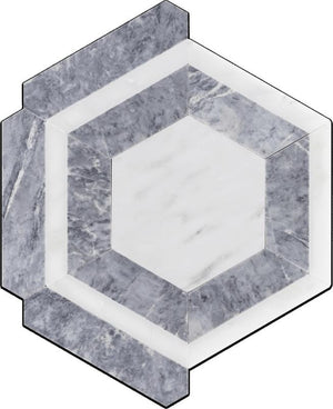 Mosaico hexagonal pulido de mármol gris y blanco 12x10