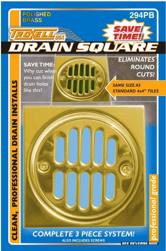 Square Shower Drain Kit Polished Brass 1