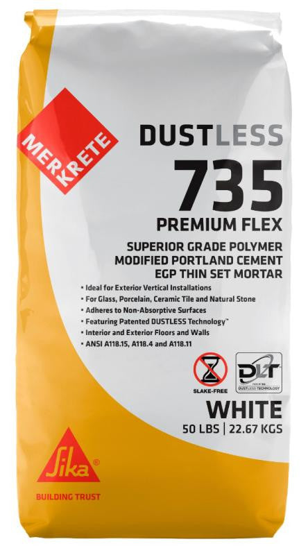 Merkrete 735 PremiumFlex Best-Grade Tile Mortar, White, 50 lb 1