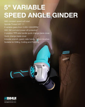 Amoladora angular de velocidad variable de 5" Bihui
