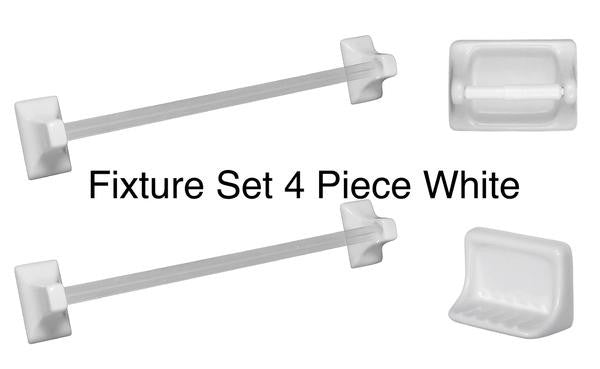 4-Piece Fixture Set, White Ceramic Bath Hardware Ceramic Tile