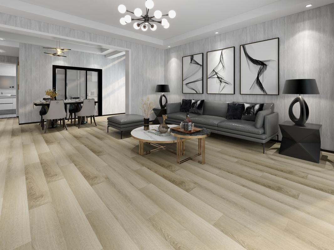 Piso laminado de lujo de vinilo con aspecto de madera Silver Moon de 7x48