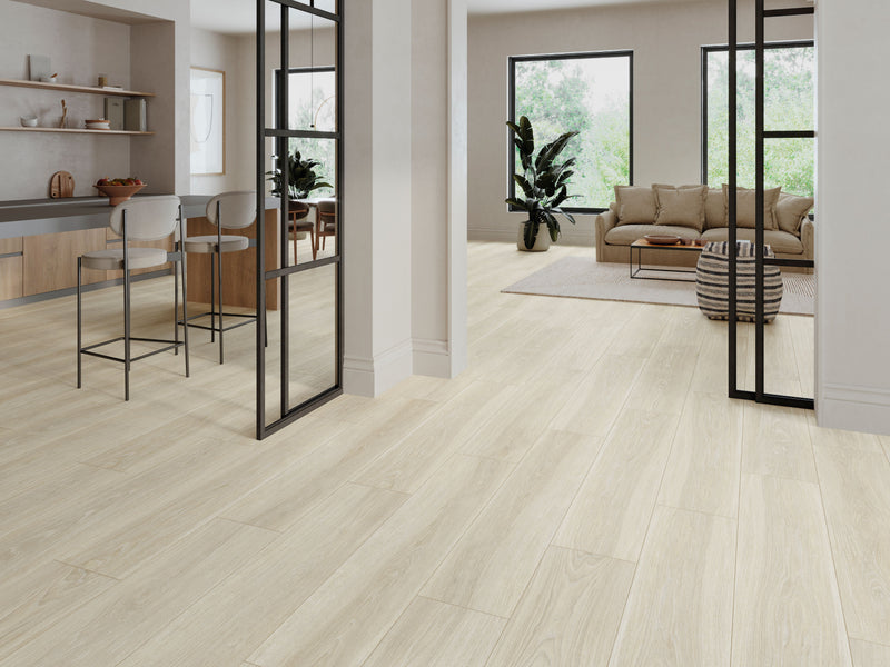 Warm Open-Plan Kitchen Floor — Wood Look Kitchen tile at Tile Outlets of America