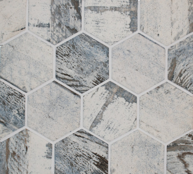 Vintage 3" hex glass mosaic tile 12x12 sheet in soft warm vintage tones