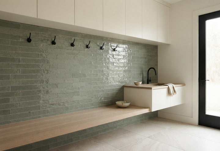 Artesano Tulum Sage Glossy Brick 2x9 Clay Tile
